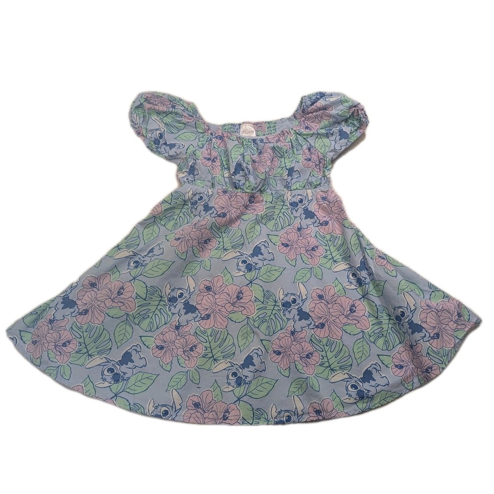 Disney Stitch Girls Dress Size M 8 Blue Tropical Floral Lilo & Stitch Summer
